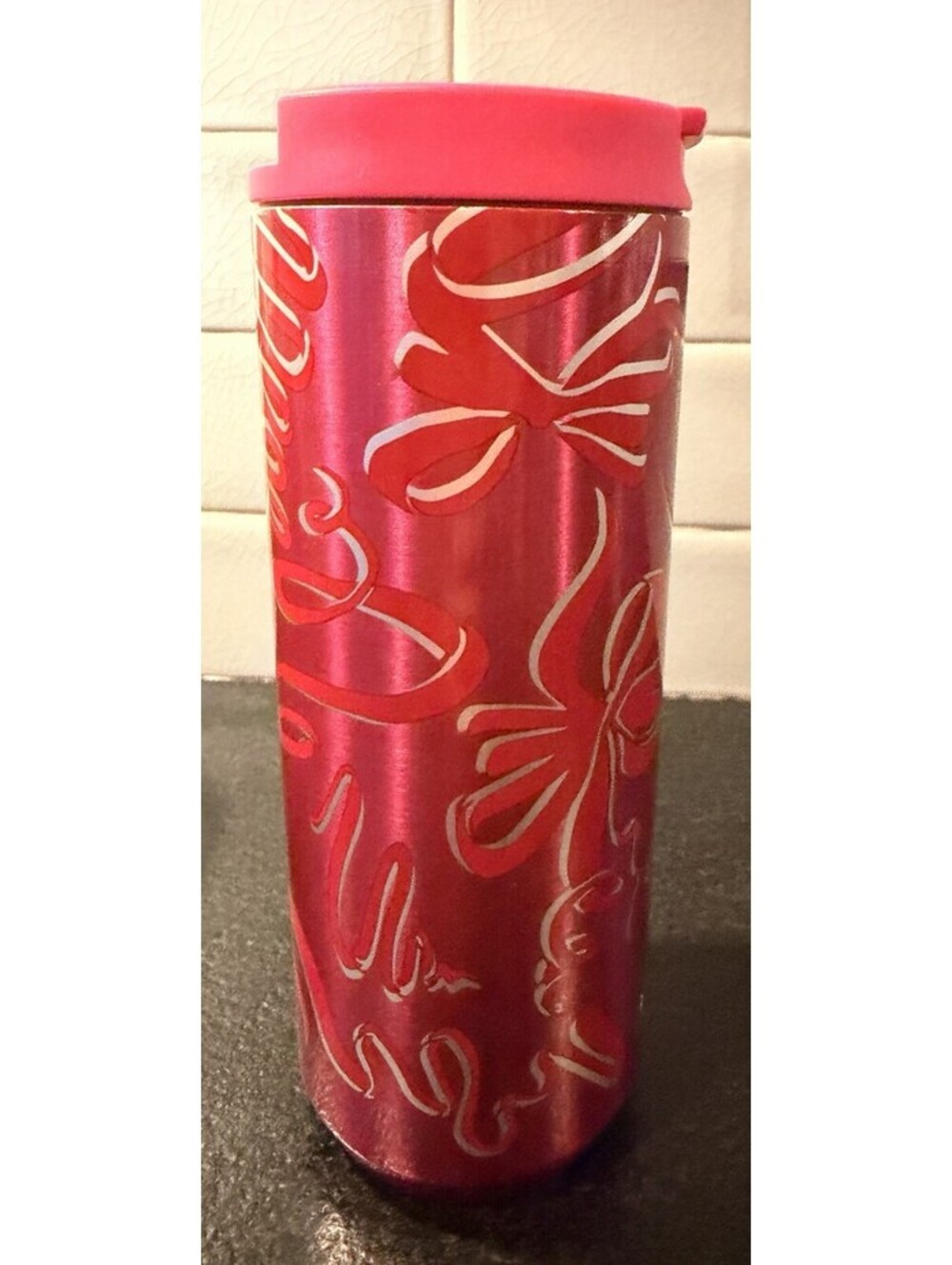 Starbucks 2023 Pink Red Silver Ribbon Stainless Steel Tumbler 12 Oz. - Picture 2 of 7